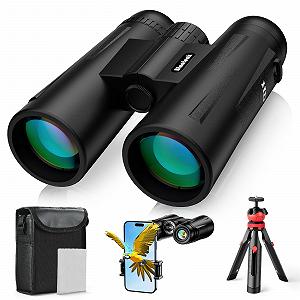 Бинокль Binoteck 12 x 42 Компактный с высоким увеличением BAK4 с адаптером для штатива и телефона Ремешок Четкий при слабом освещении Черный - Фото 1