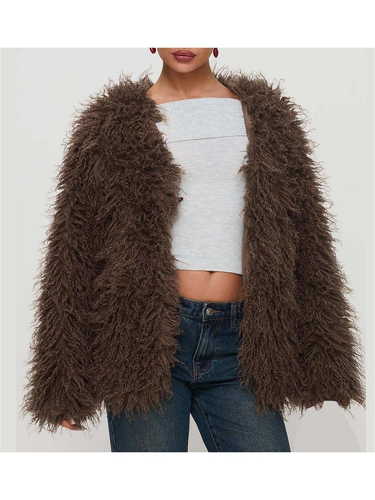 Жіноча куртка зі штучного хутра SANSIWU з кишенями, фото №3