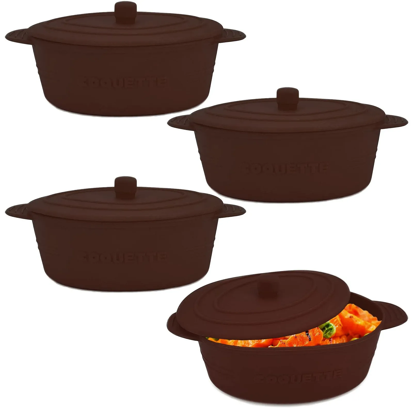 Набір пароварок для духовки 4 шт силіконові з кришкою коричневі 280 мл, фото №1