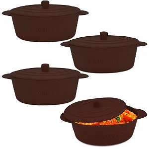 Набір пароварок для духовки 4 шт силіконові з кришкою коричневі 280 мл - Фото 1