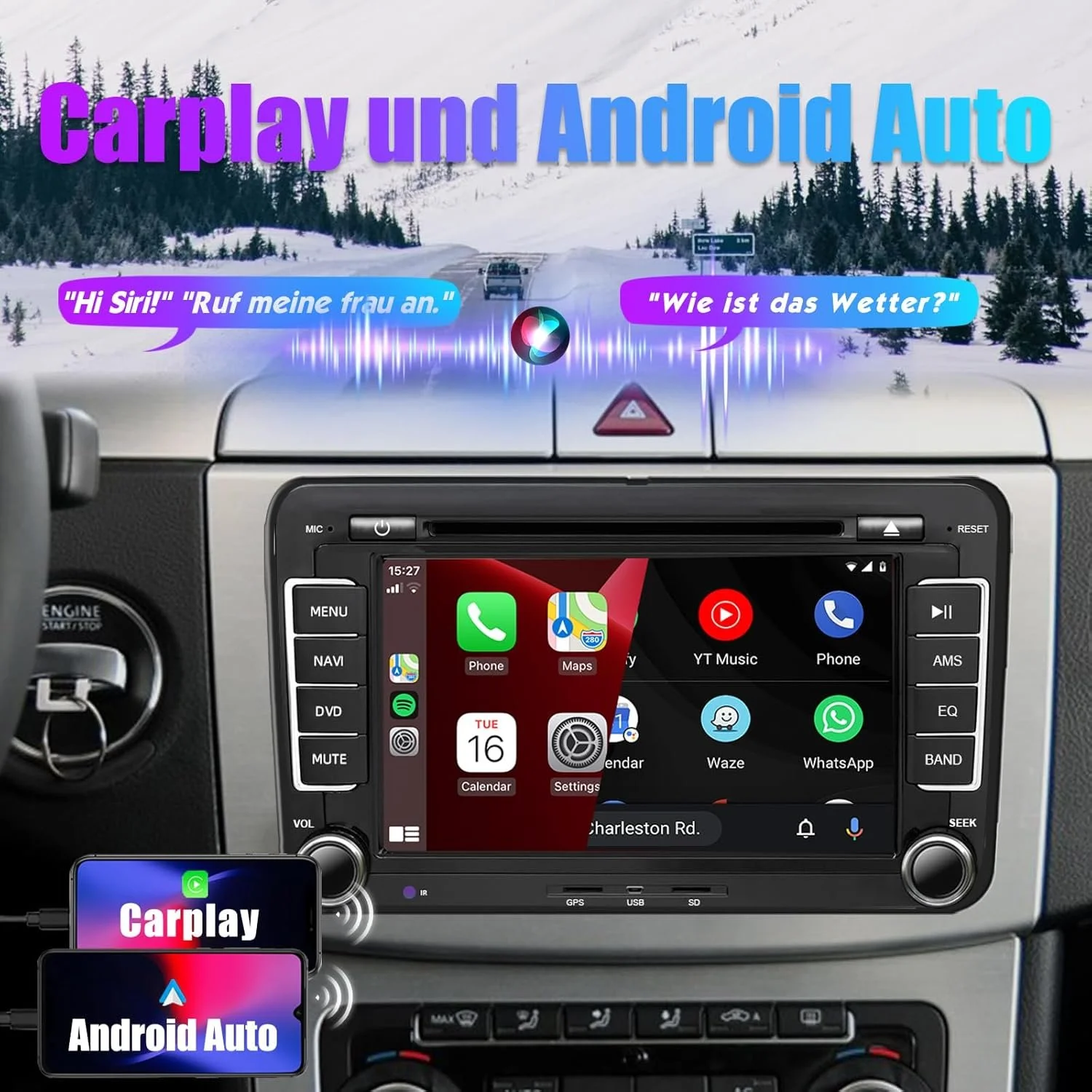 Штатна автомагнітола SEMAITU для VW Golf 5 6 Polo Passat Tiguan / 7" / Сенсорна / Apple CarPlay / Android Auto / Bluetooth / GPS / USB / AUX / SD slot / CD / DVD, фото №4 Штатна автомагнітола SEMAITU для VW Golf 5 6 Polo Passat Tiguan / 7" / Сенсорна / Apple CarPlay / Android Auto / Bluetooth / GPS / USB / AUX / SD slot / CD / DVD, фото №4