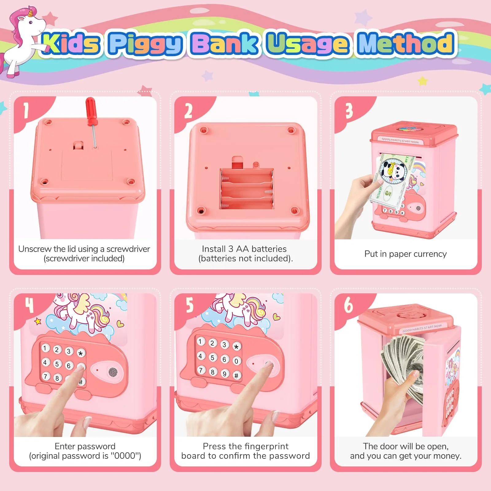 Скарбничка TCJJ Єдиноріг Сейф Пароль та відбиток пальця, фото №4