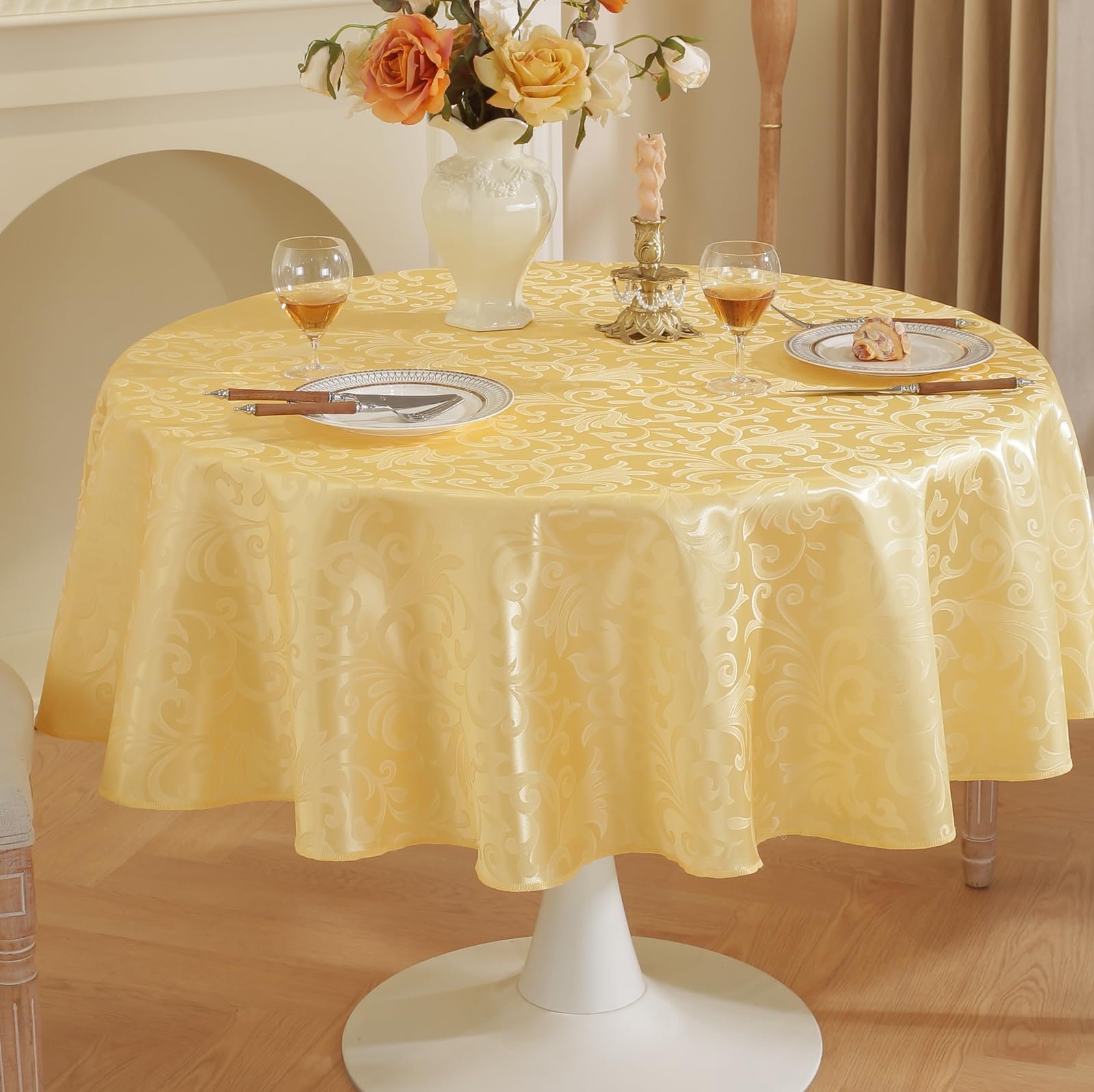 Скатертина meioro Round Damask Floral Yellow, фото №3