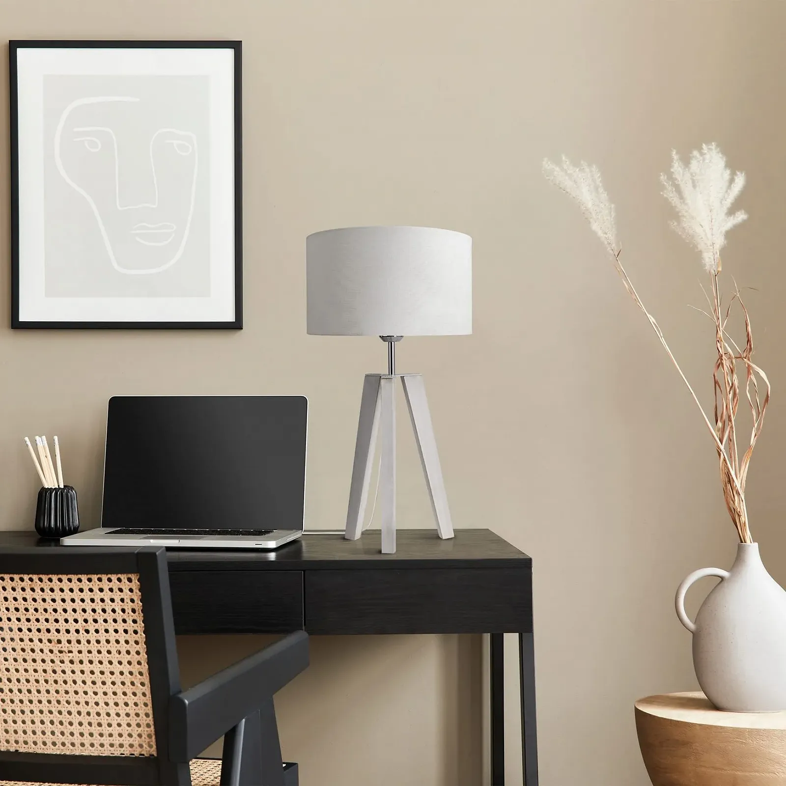 Настільна лампа Paco Home для спальні та вітальні E14 тканинний абажур з вимикачем Дерево, фото №2