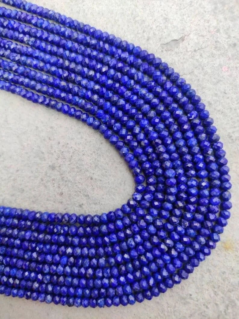 Намистини з натурального лазуриту, ограновані, рондель, 3,5 мм, нитка довжиною 33 см, для намиста та браслета, фото №4