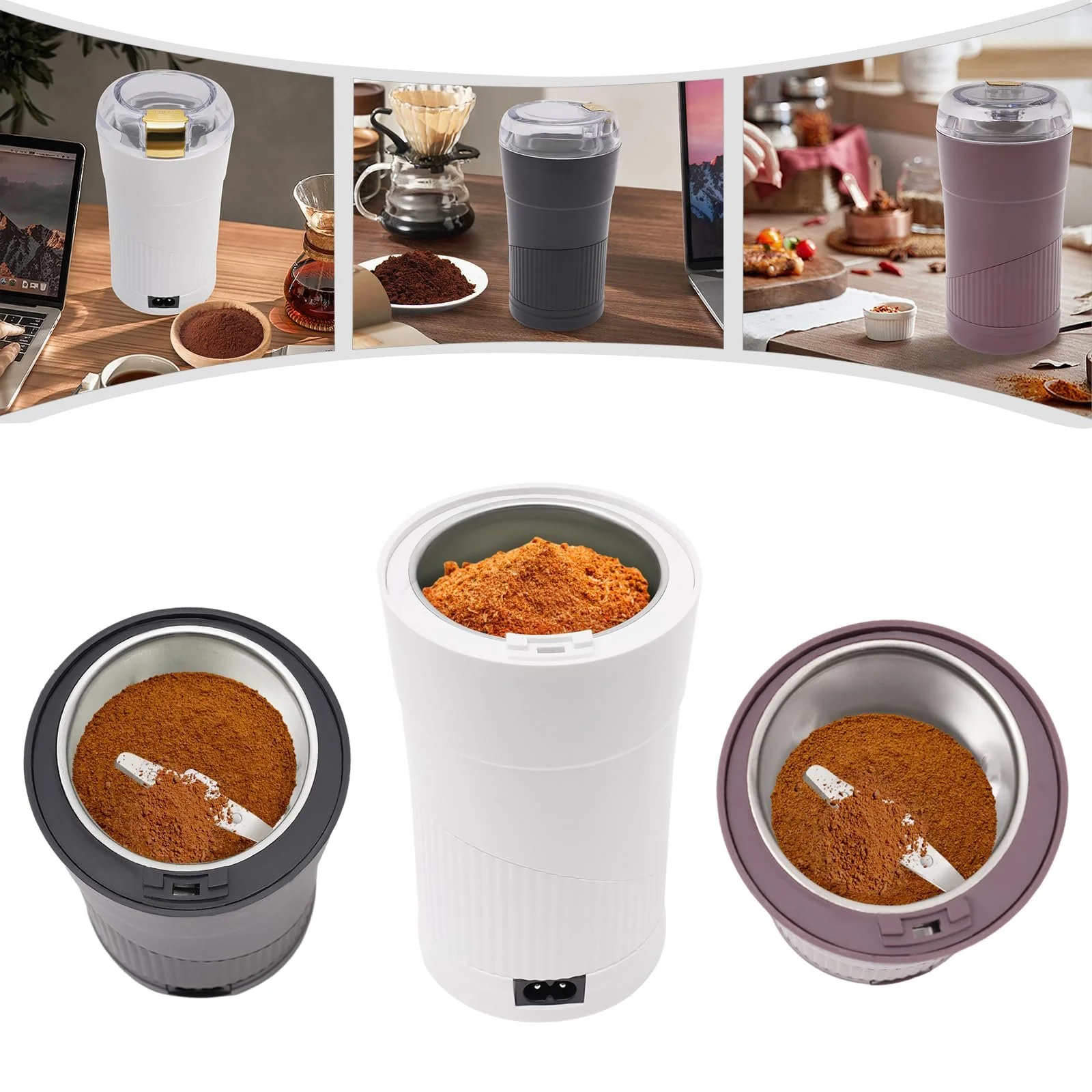 Електрична кавомолка 150 Вт, подрібнювач спецій, 24000 ~ 28000 об/хв, млин для зерен 50 мл для кавових зерен, спецій та злаків (білий), фото №5