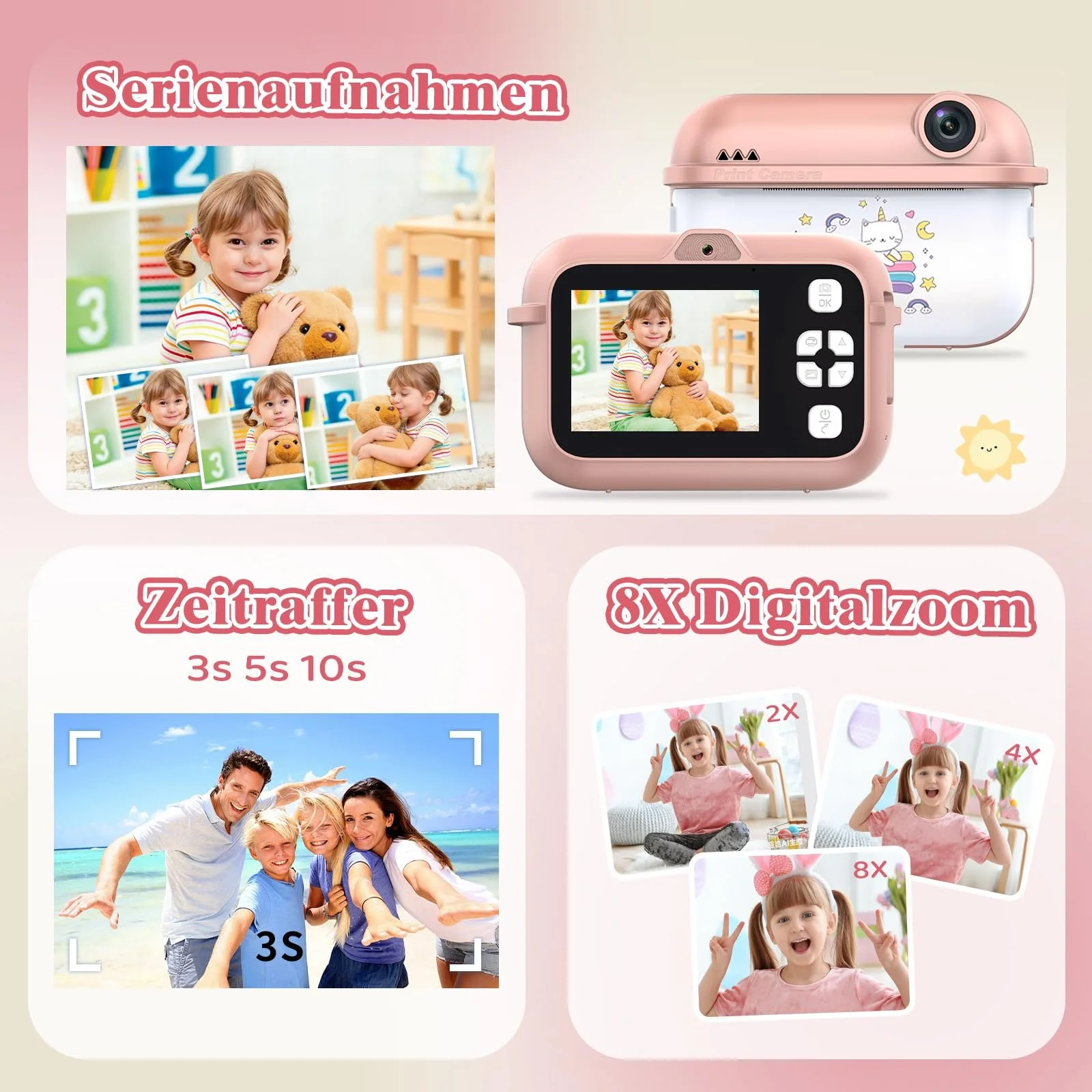 Детская цифровая фотокамера мгновенной печати 48MP Dual Camera 32G TF Pink, фото №5