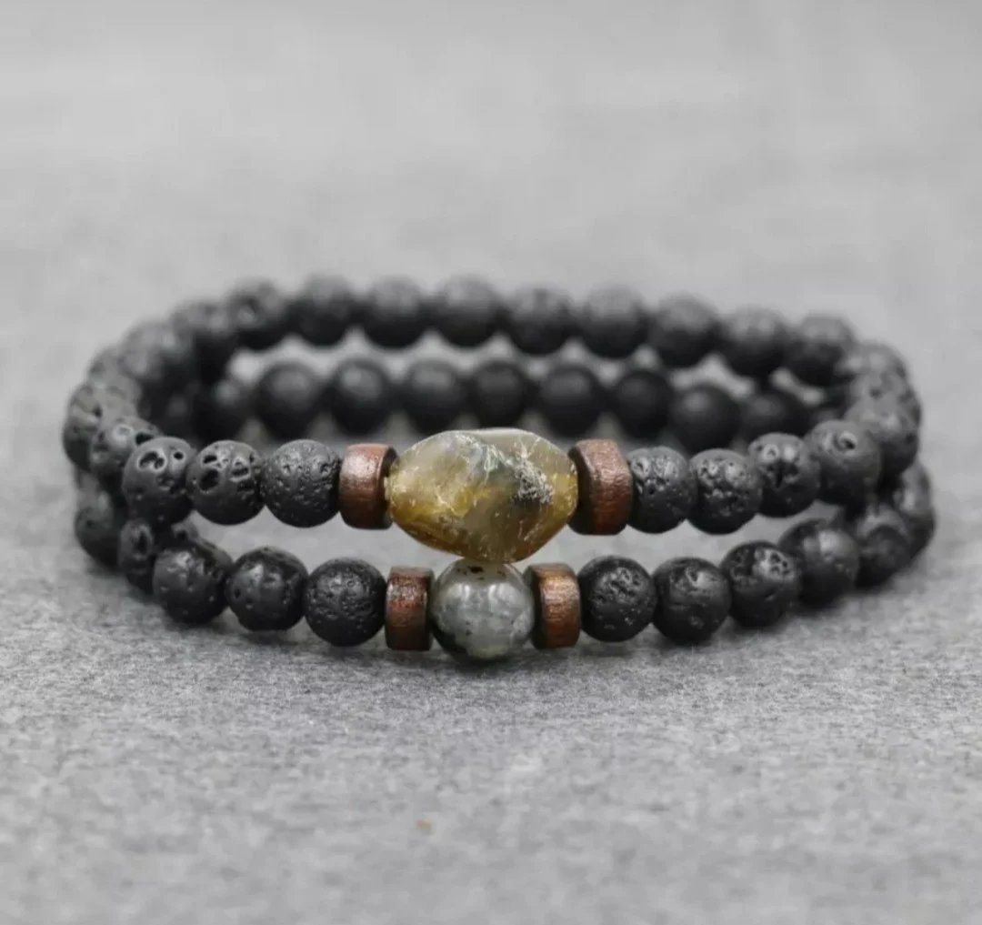 Парний браслет чорний на руку з натуральним Два камені, фото №1 Парний браслет чорний на руку з натуральним Два камені, фото №1