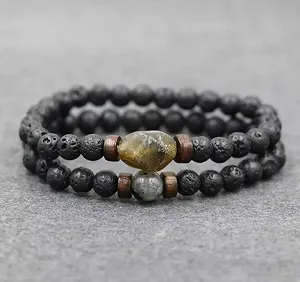 Парный браслет черный на руку с натурального два камня - Фото 1