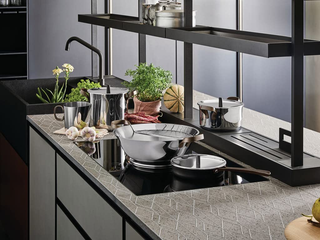 Кастрюля Alessi PU101/16 с двумя ручками нержавеющая сталь 11.7 x 22.5 x 21.7 см коричневая, фото №2