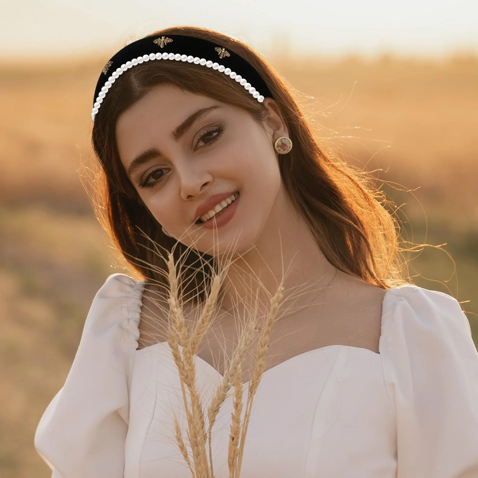 Обруч Оксамитовий з бджолою Чорний, Обруч з перлинами Білий, фото №7 Обруч Оксамитовий з бджолою Чорний, Обруч з перлинами Білий, фото №7