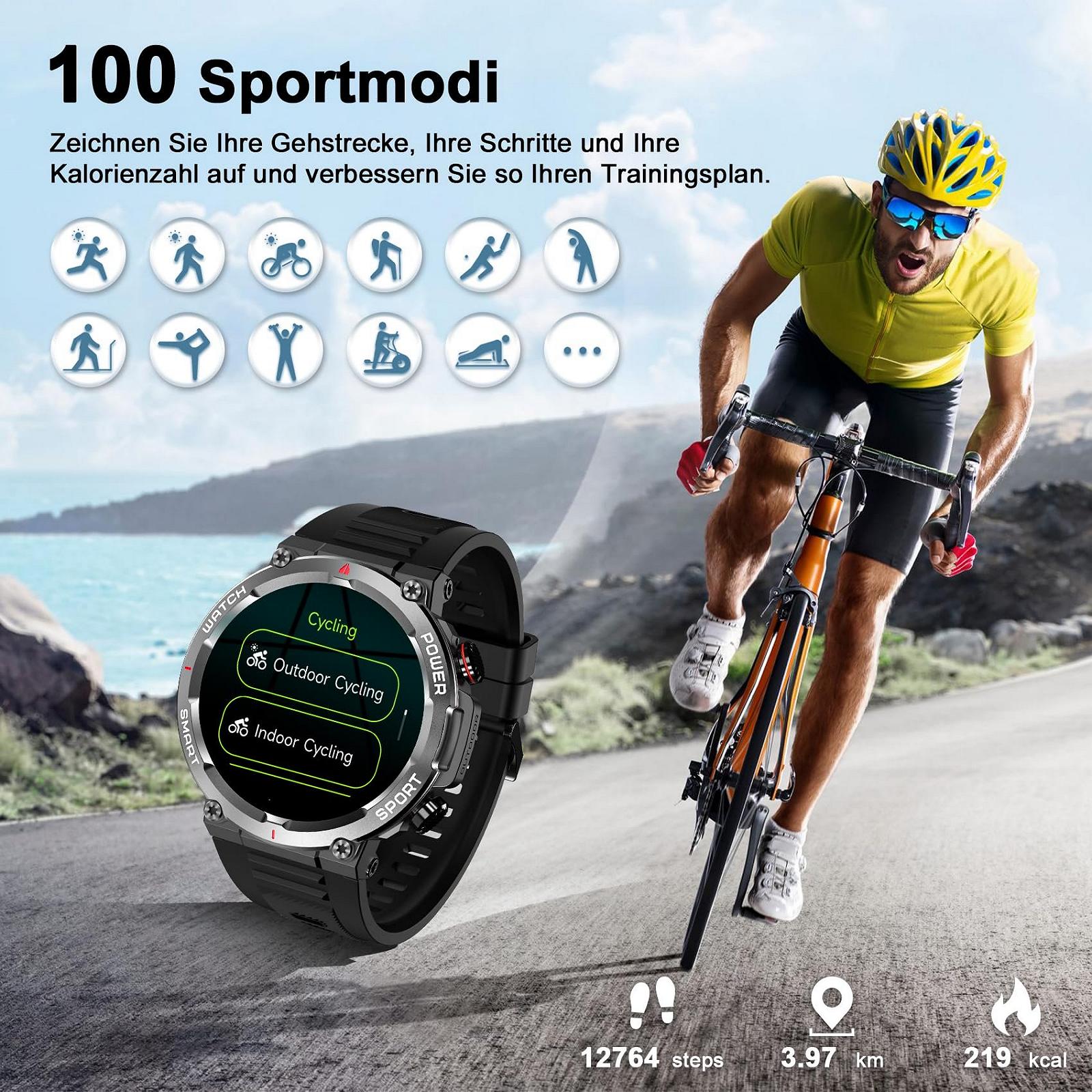 Смарт-часы Blackview W50, мужские, 1.39 дюйма, мониторинг сердечного ритма, SpO2, шагомер, мониторинг сна, 100 спортивных режимов, IP68, черный, фото №6