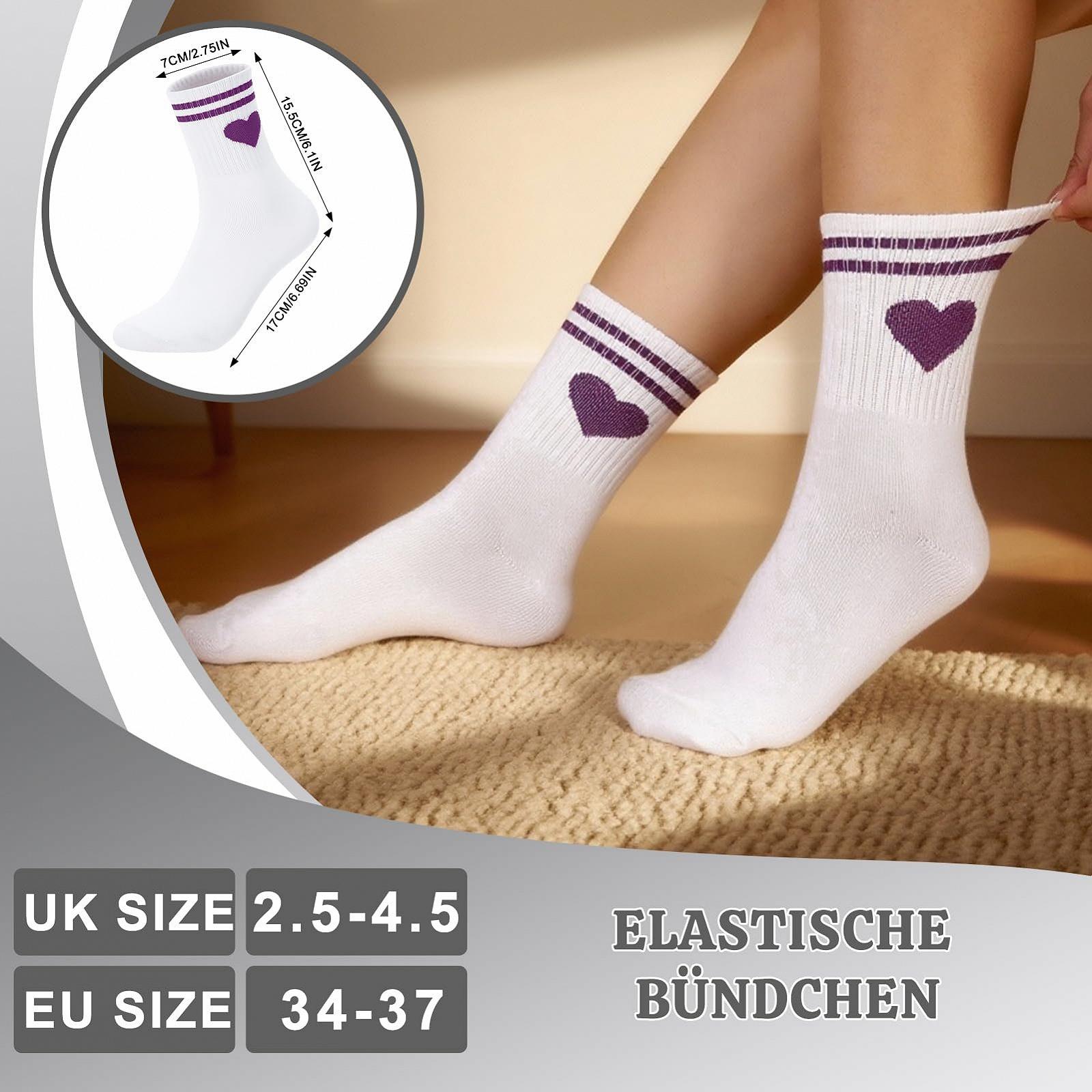 Женские теннисные носки Белый цвет, 4 пары, размер 39-42, спортивные носки в полоску с сердечками, теннисные носки, дышащие хлопковые носки для женщин, фото №2
