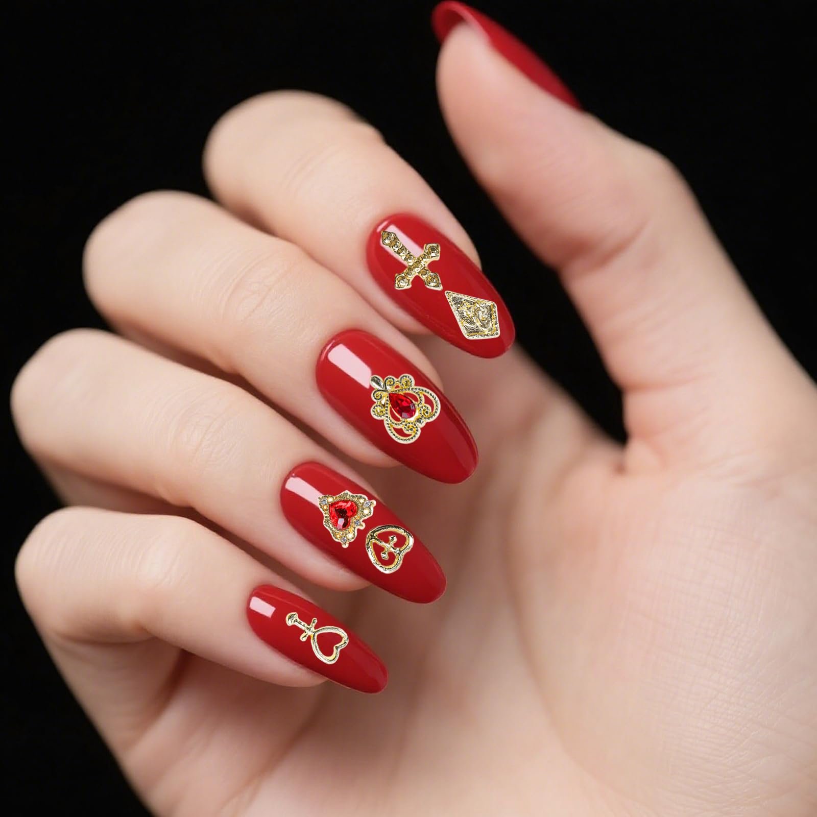 3D Украшения для ногтей Золото, 60 шт Дева Мария, розы, кресты, рубины и сердца, фото №6