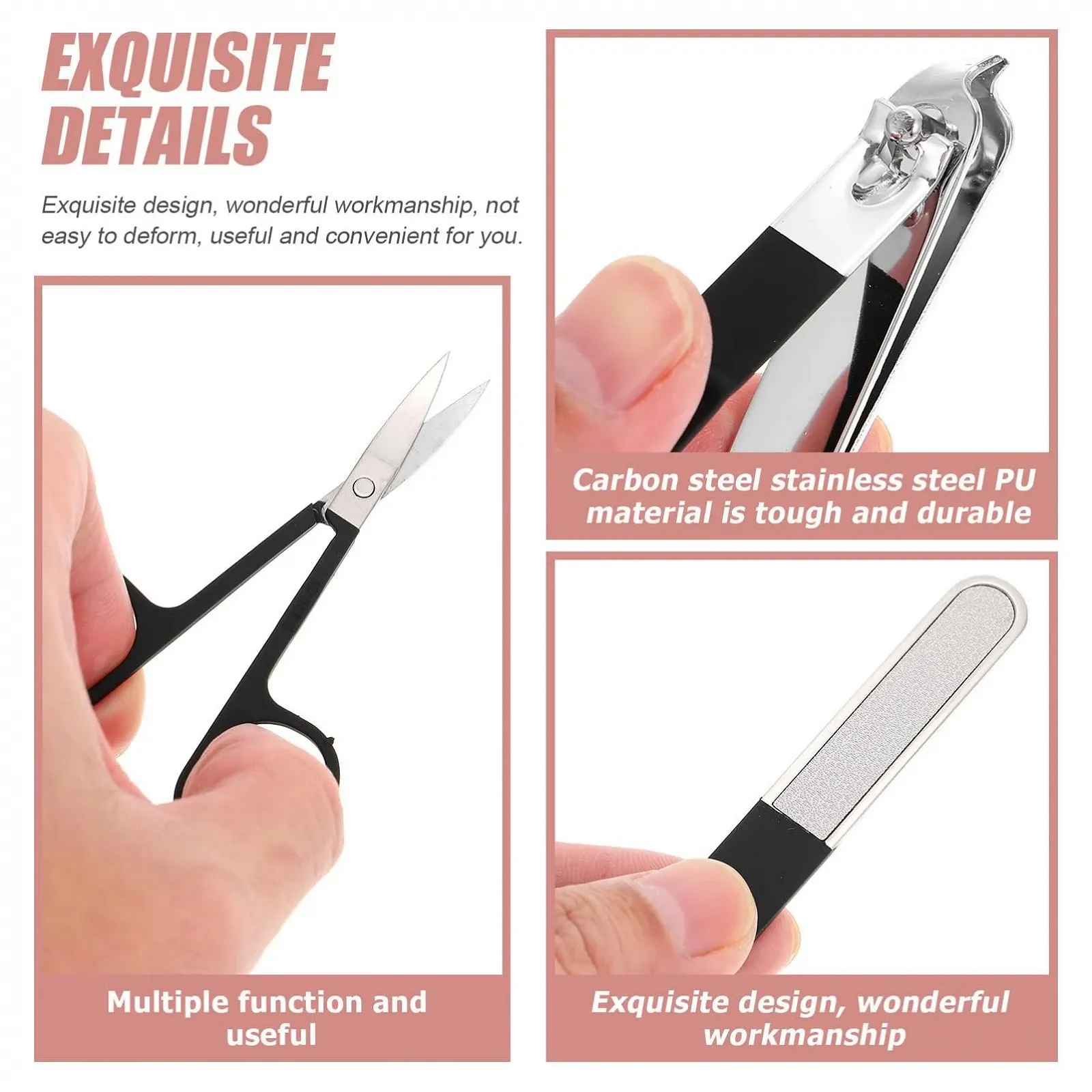 Набір для манікюру Healvian з інструментами для педикюру, з нержавіючої сталі, чорний, фото №2