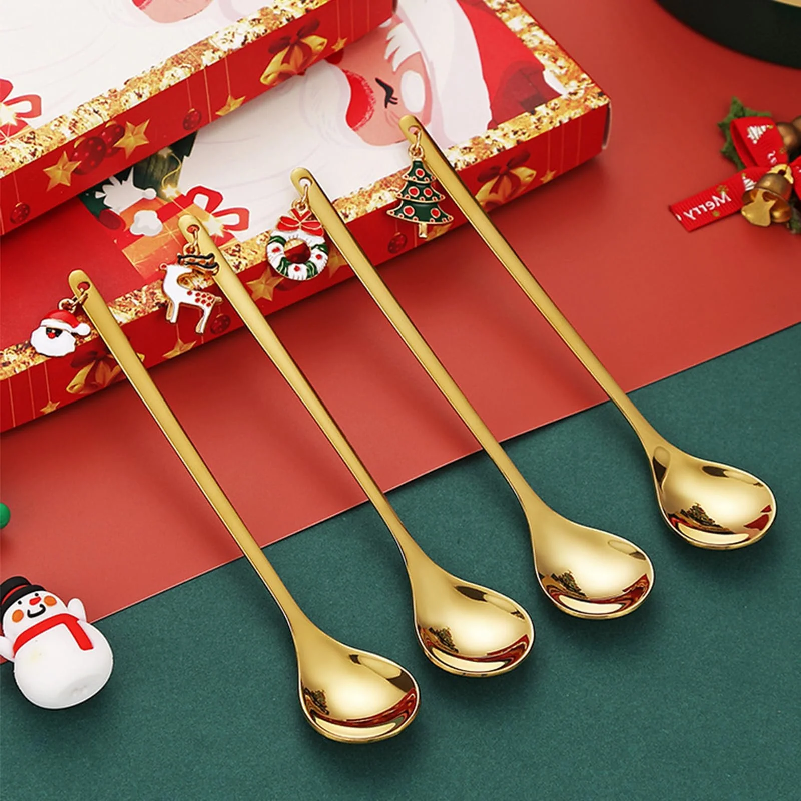 Набір Різдвяних Ложок, 4 шт, Нержавіюча Сталь, 14.5 см, фото №4