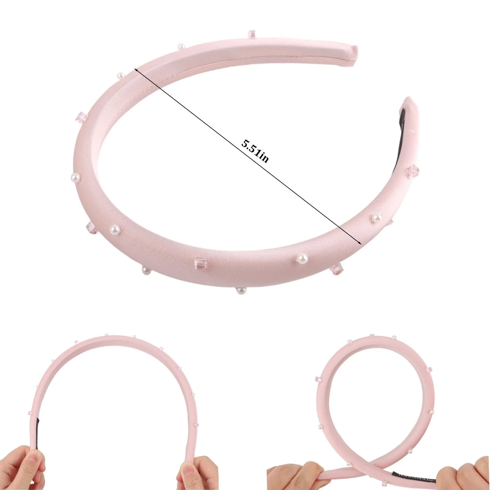 Набір з 3 вузьких обручів для волосся з перлинами, фото №2