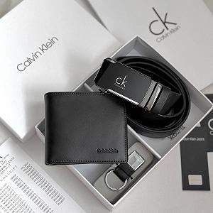 Подарочный набор для мужчины кожаный ремень кошелек и брелок Calvin Klein - Фото 1