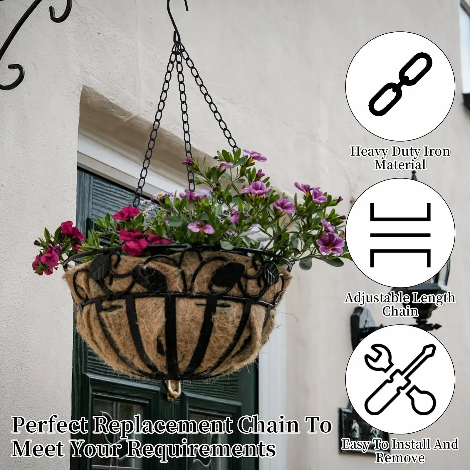 Подвесные металлические цепочки для кашпо Чорные 6 шт. Железо, фото №5