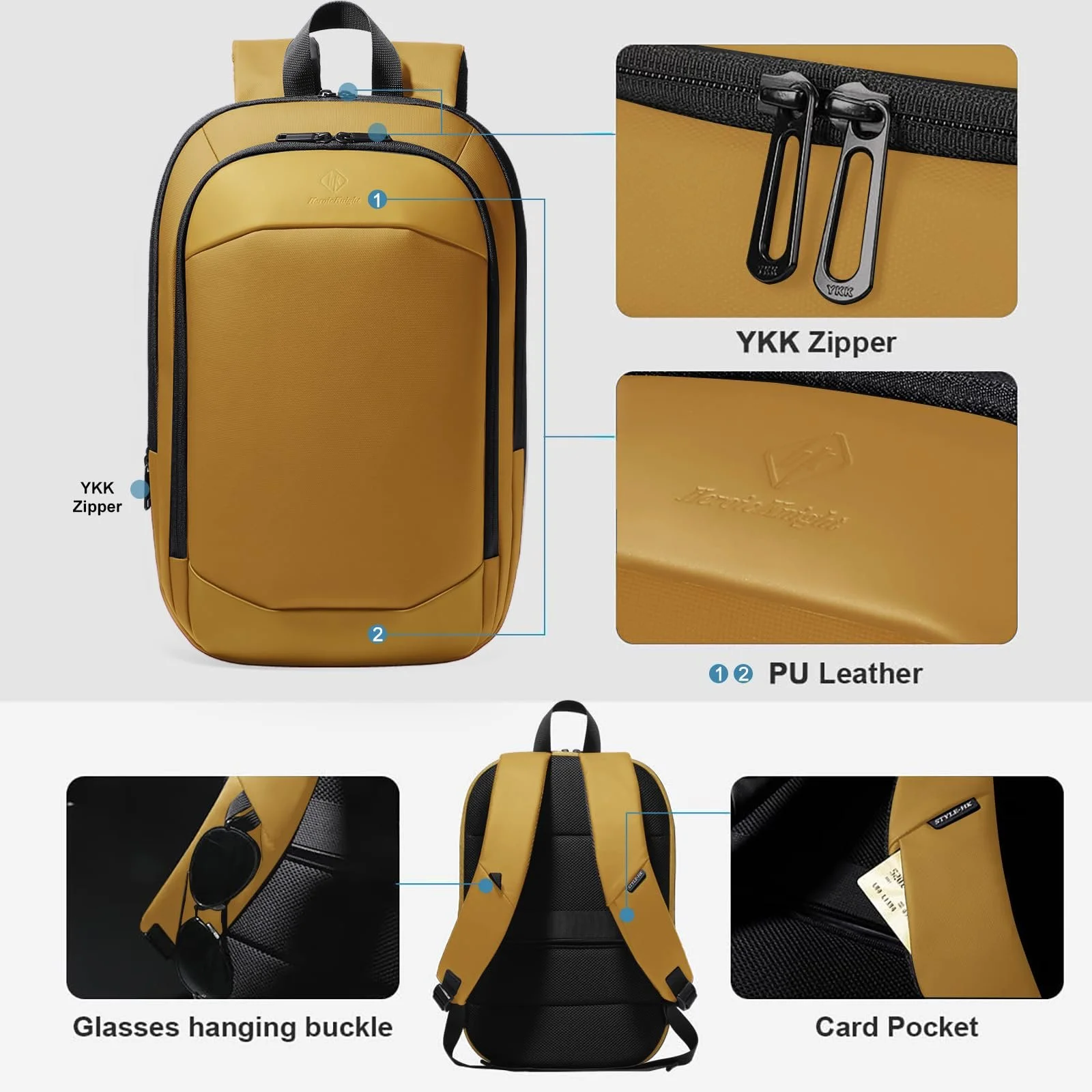Рюкзак для ноутбука Waterproof USB 17 дюймів Yellow L Business, фото №5