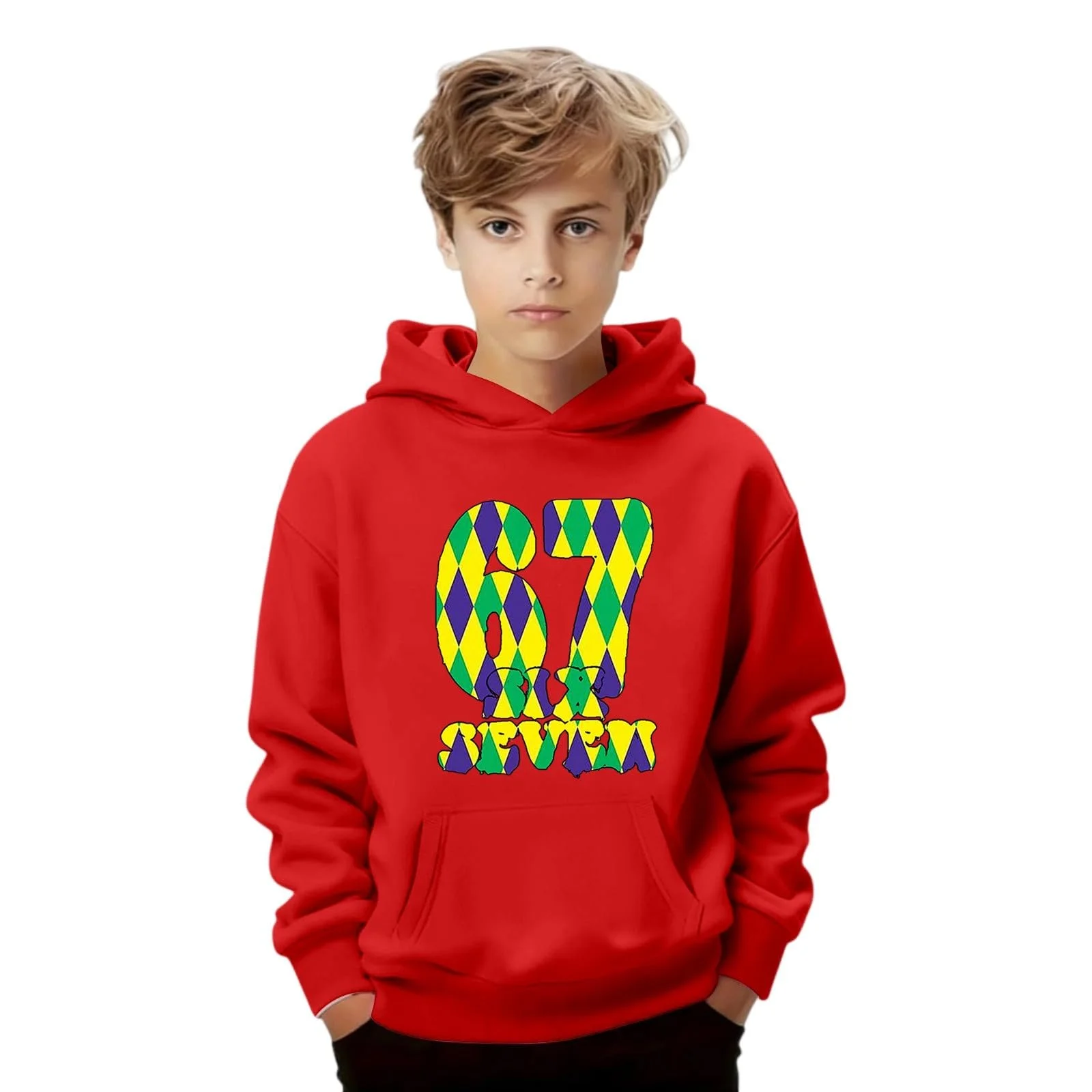 Пуловер 67 для детей 140 - Пуловер-худи для девочки с фестивальным карнавальным узором, мягкий повседневный спортивный костюм для детей и малышей, фото №2