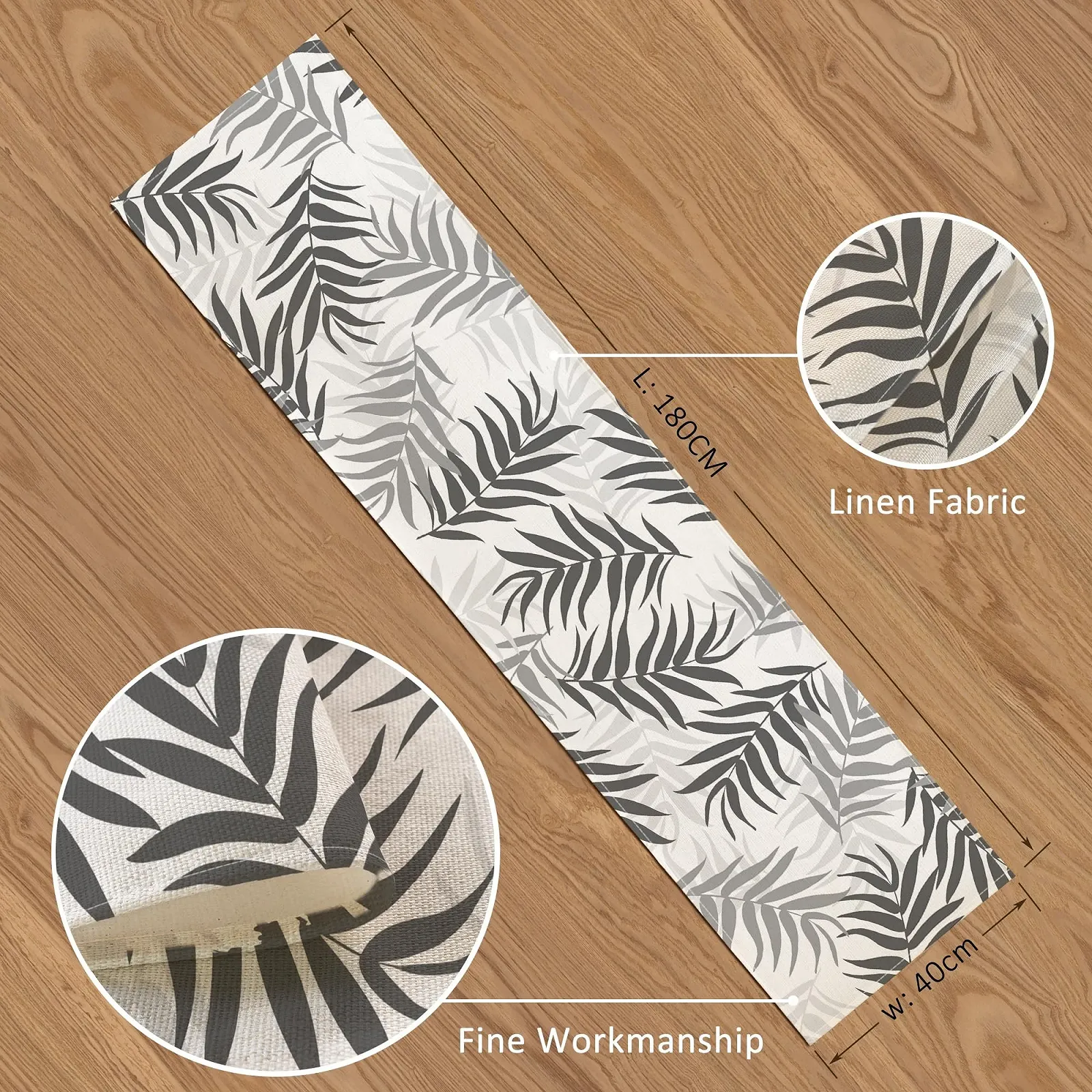Ранер для столу YCOLL Plants Leaf Pattern Water-Repellent Washable Grey, фото №6 Ранер для столу YCOLL Plants Leaf Pattern Water-Repellent Washable Grey, фото №6