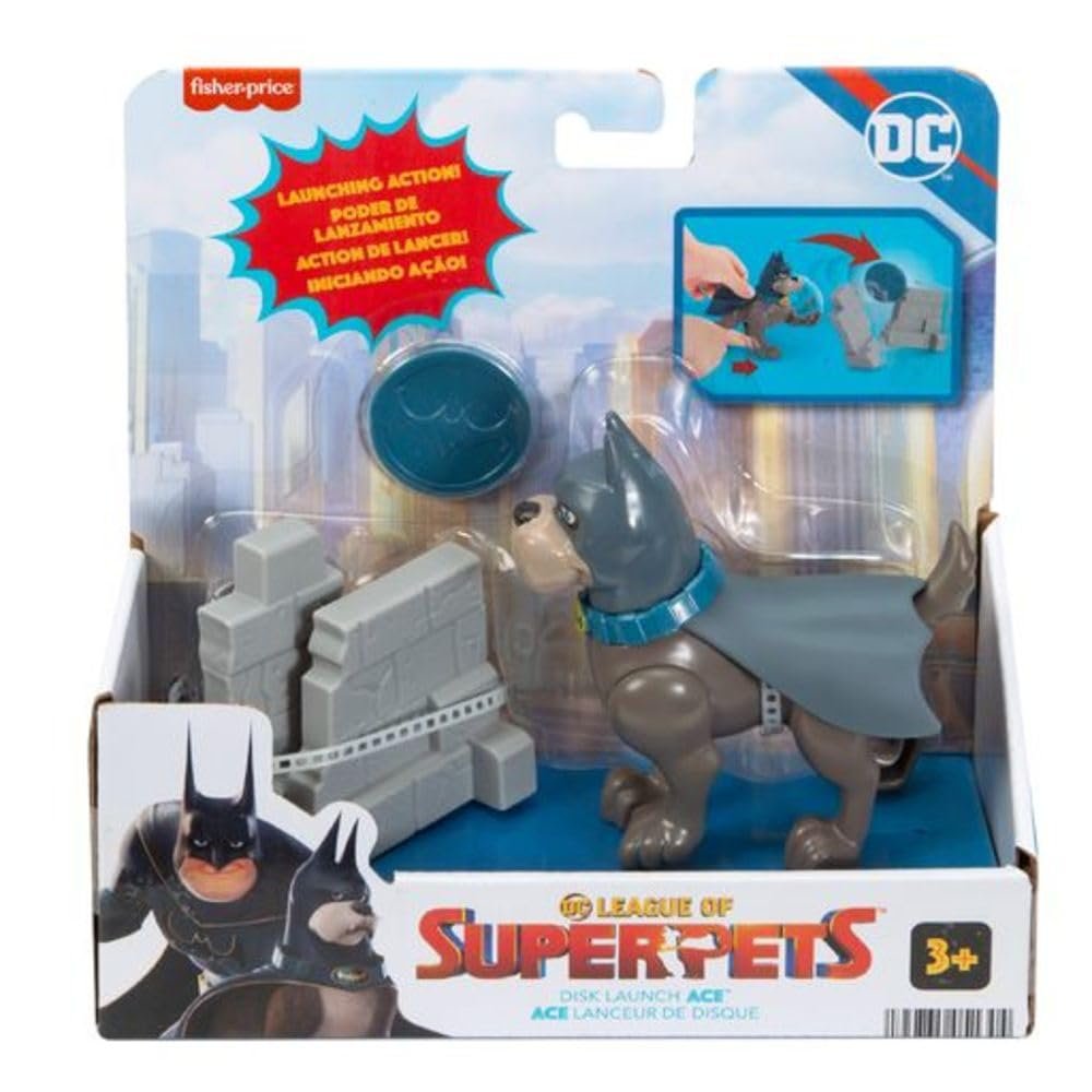 Фигурка Fisher-Price DC Super Pets Эйс с метательным диском и рогаткой HGL11, набор с собакой и аксессуарами, игрушка для детей от 3 лет, фото №7