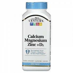 Кальций магний цинк и витамин D3 21st Century Calcium Magnesium Zinc 250 Tablets - Фото 1