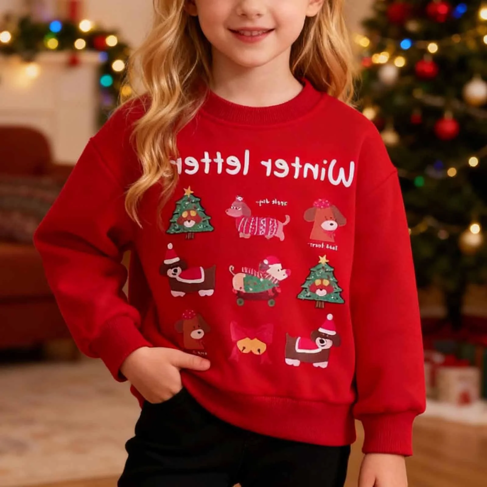 Світшот для дівчаток з принтом, з довгими рукавами, круглий виріз, м’який, повсякденний, фото №3