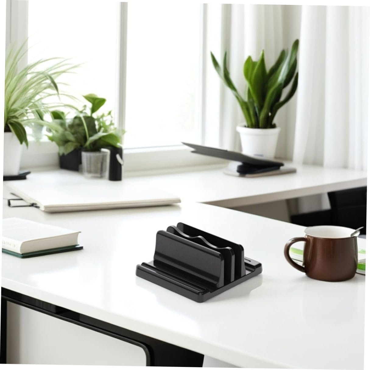 Вертикальная подставка для ноутбука Двойной держатель из прочного материала Регулируемая док-станция для книг и ноутбуков Экономия места Настольный органайзер, фото №6