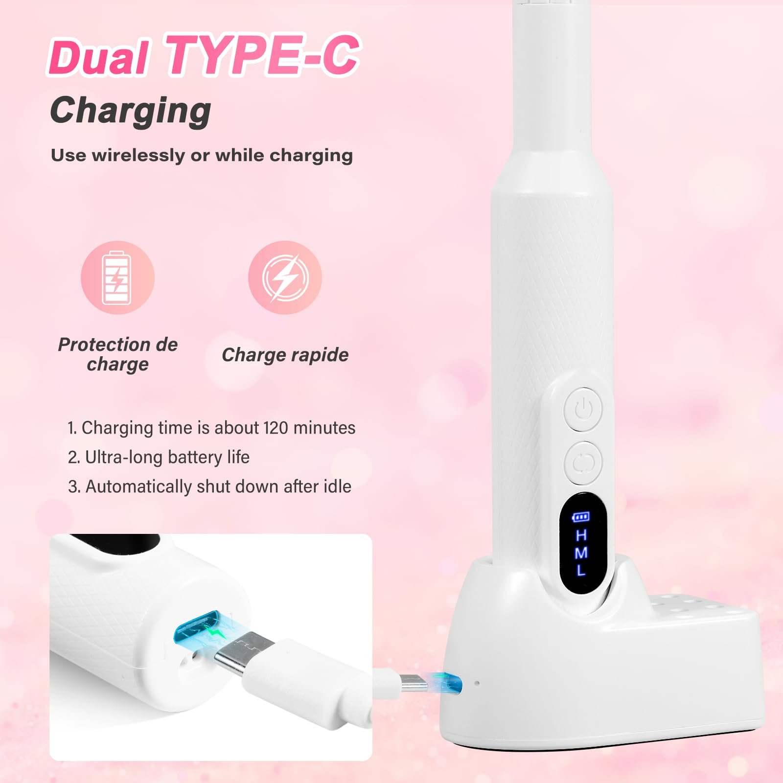 Машинка для нігтів Brencco Professional Wireless, 12-в-1 для гелевих нігтів 18000 об/хв, 8 тримачів для свердлильних головок, подвійна зарядка Type-C, фото №4