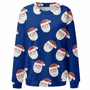 Женский рождественский джемпер Gwnauz Костюм Санты Женский рождественский джемпер с длинными рукавами Свитшот с круглым вырезом и длинными рукавами Хлопковые топы с принтом Санты Зимняя осенняя уличная одежда Рубашка synthetic.ua - Фото 1
