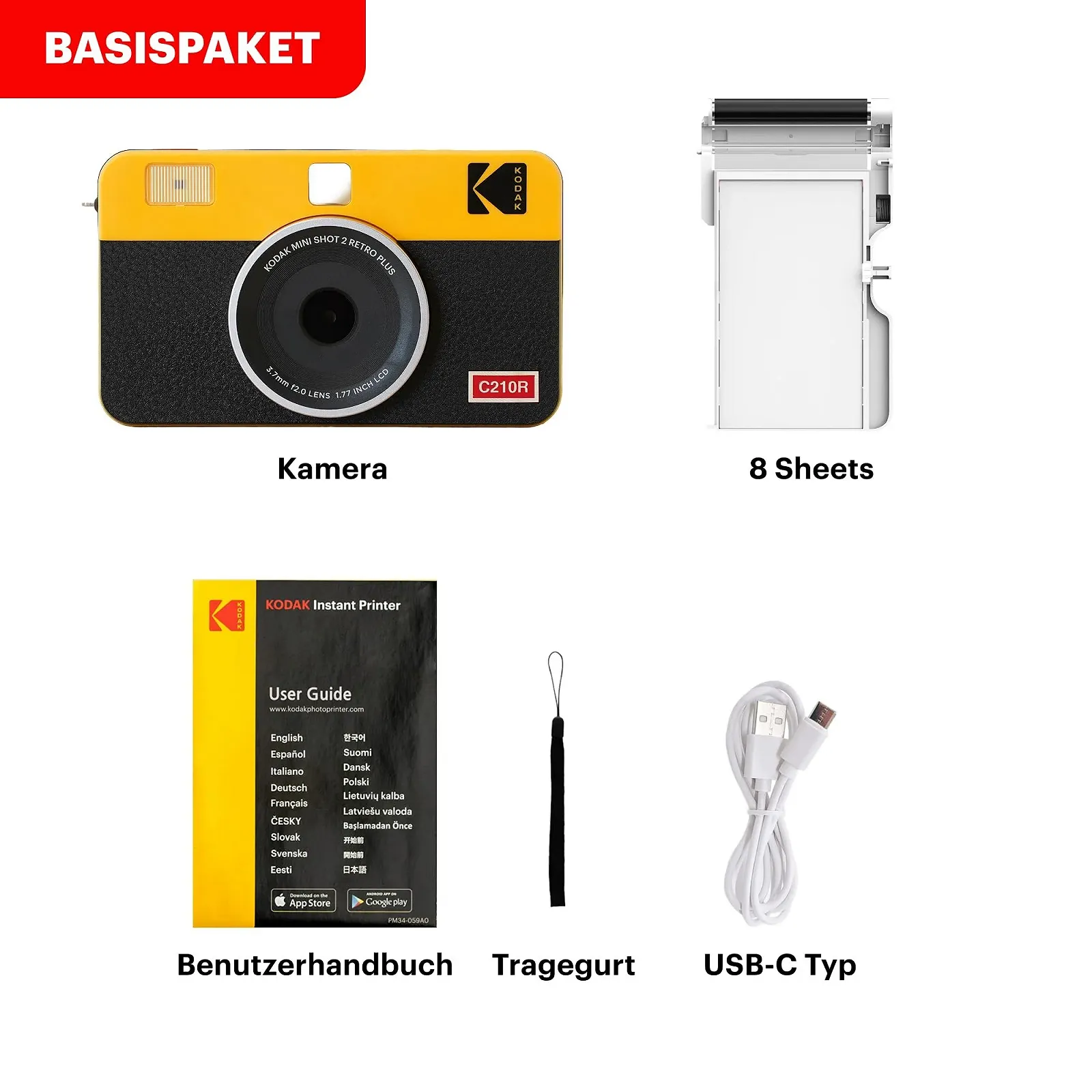 Портативная фотокамера мгновенной печати и принтер Kodak Mini Shot 2 Retro Bluetooth 4Pass White + 8 листов, фото №7
