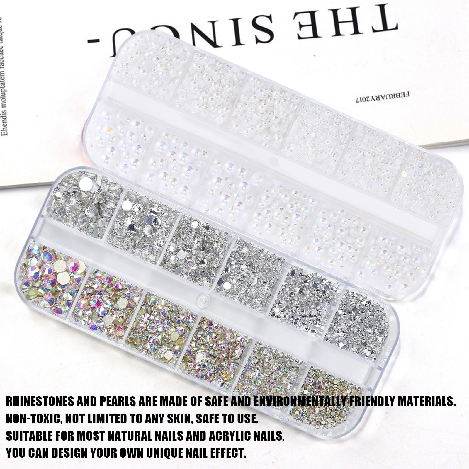 Стразы и бусины для дизайна ногтей, 2 коробки Flackback, белые бусины, украшения для дизайна ногтей, для дизайна лица, рукоделия, вечеринок, ежедневной свадьбы (узор B), фото №3