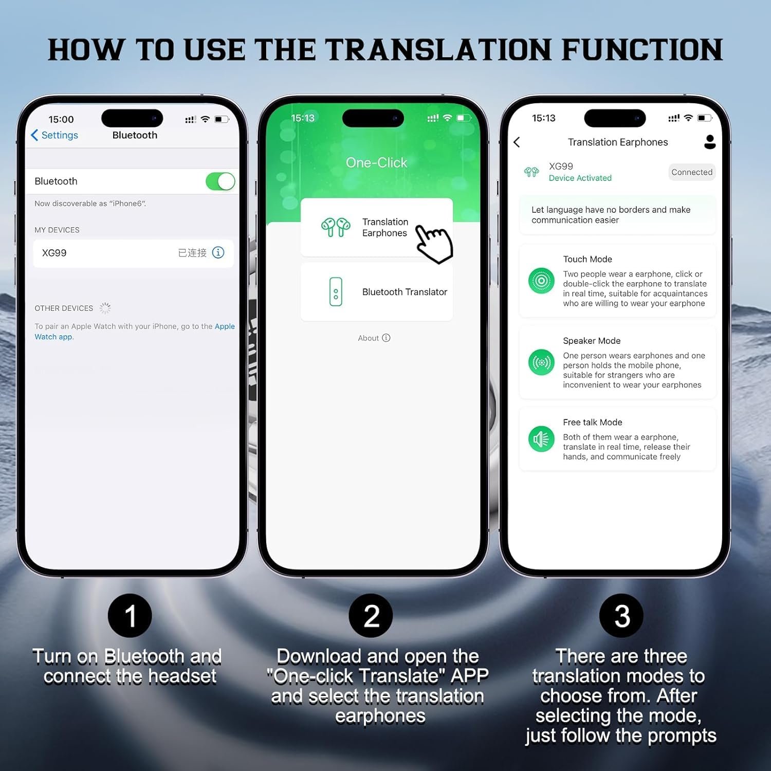 Навушники-перекладачі Bluetooth V5.4 з підтримкою 144 мов і звуком високої чіткості для подорожей і навчання, фото №6