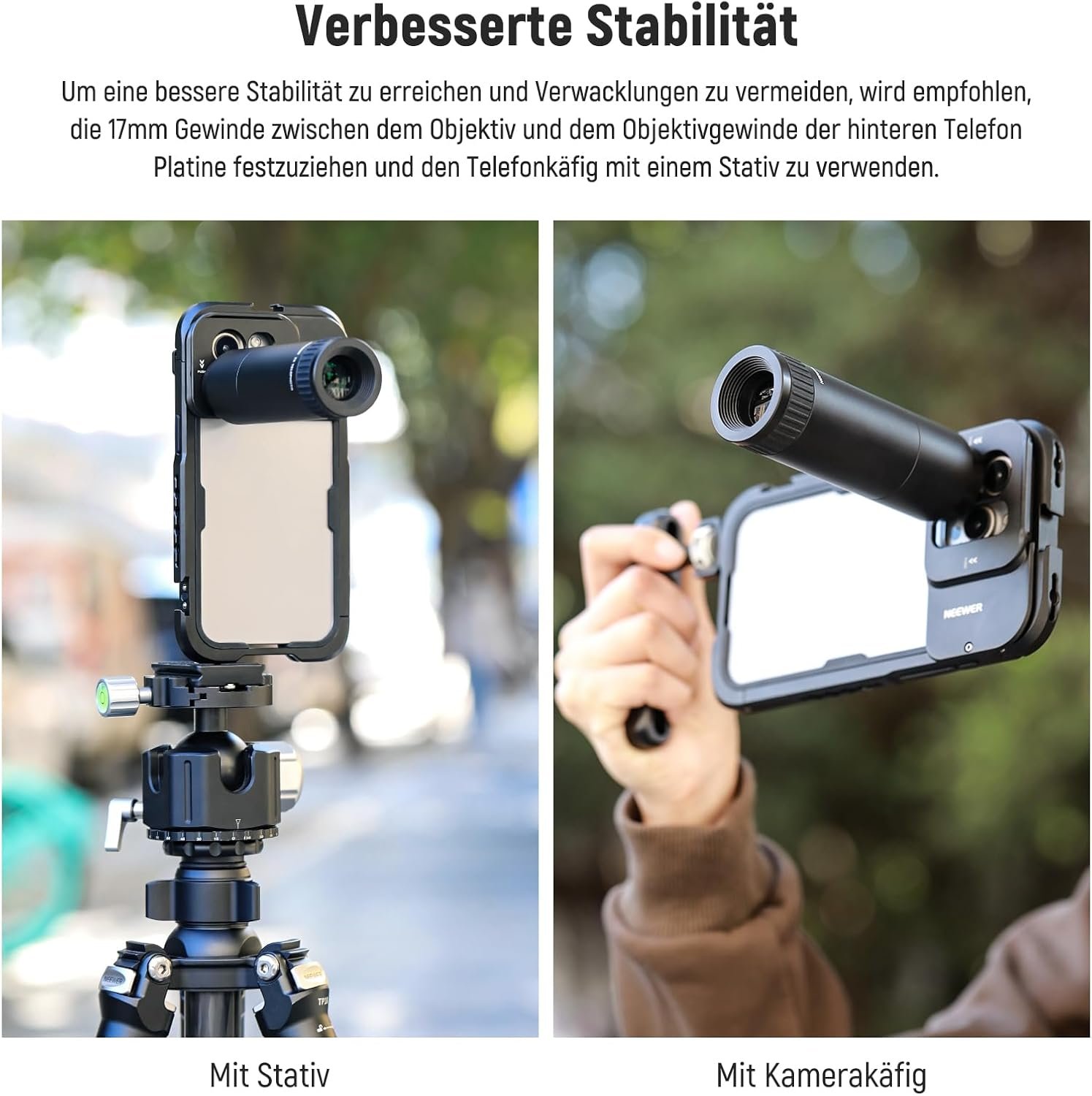 Телеоб’єктив для смартфона NEEWER / 17 mm / f/2-2.4 Telephoto Lens / 17 mm Thread / Чорний (LS-36), фото №6