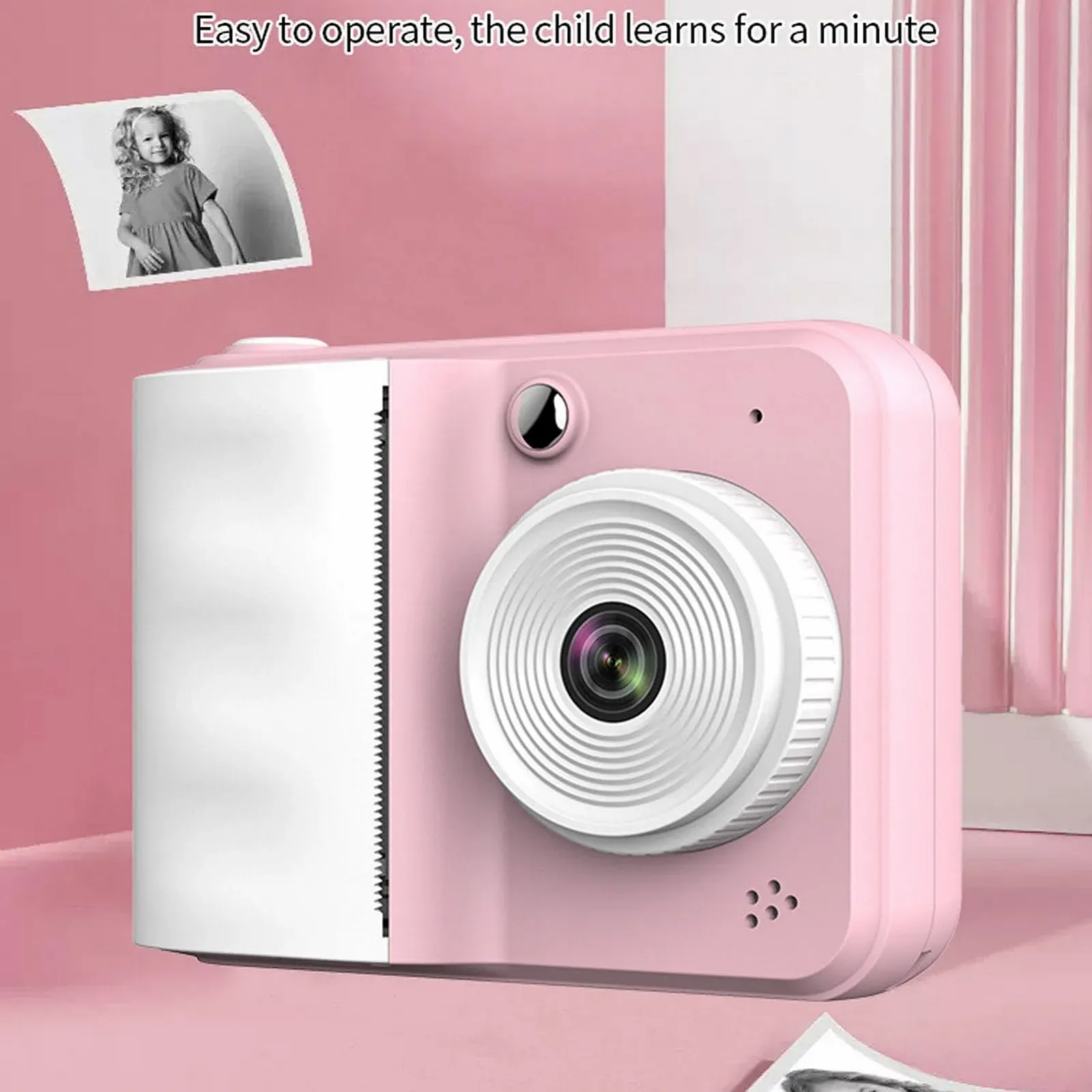Камера мгновенной печати для детей 48 MP 1080p с 3 рулонами бумаги Розовая, фото №3