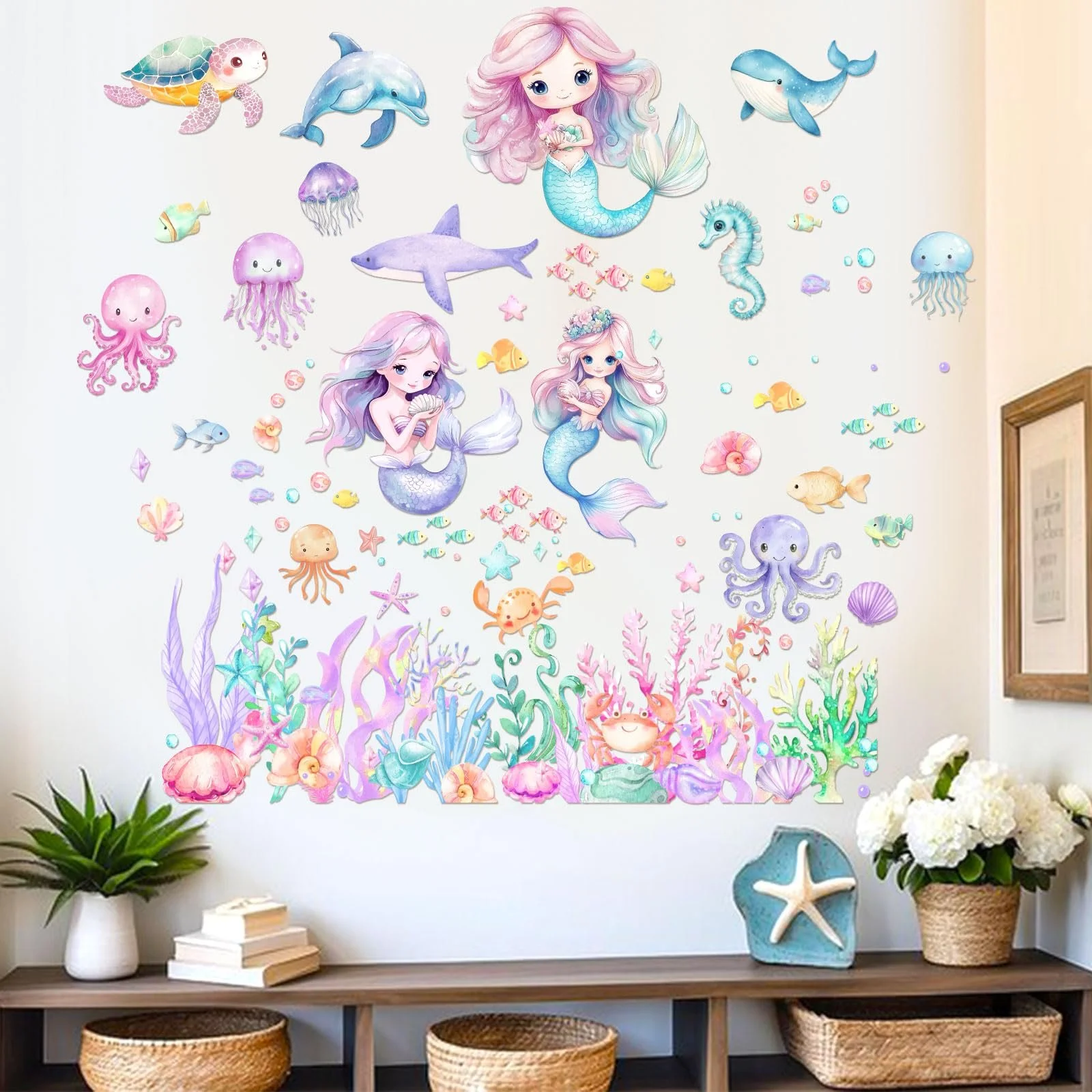 Наклейки на стіну Kreatwow Русалка та морські тварини Набір 2 шт., фото №5