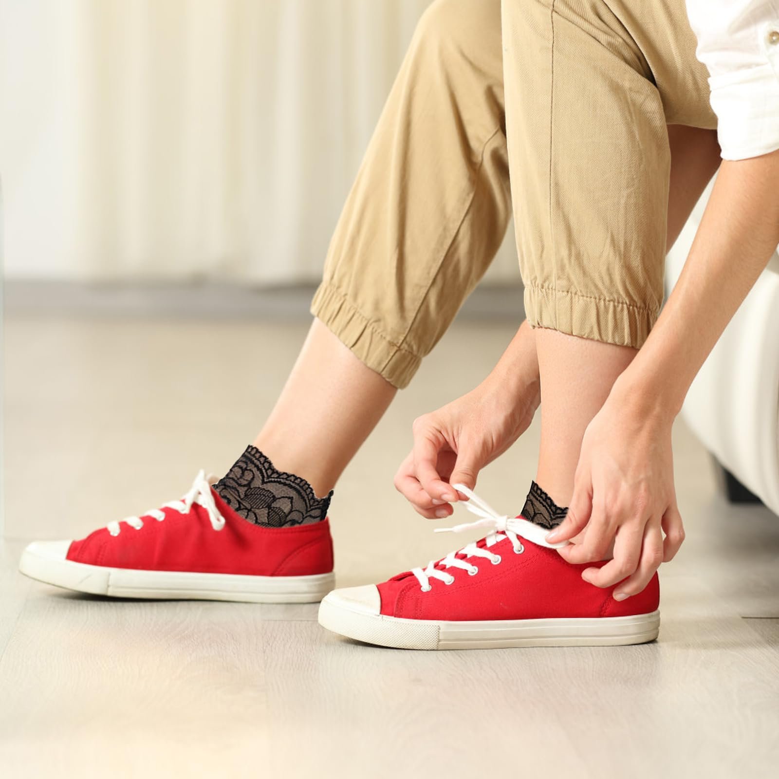 Женские носки с рюшами, Белый/Серый/Розовый/Черный/Телесный цвет, фото №7