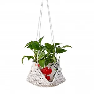 Подвесное кашпо Indoor Plant Hanger Hand Woven Boho макраме с квадратным основанием, плетеное - Фото 1