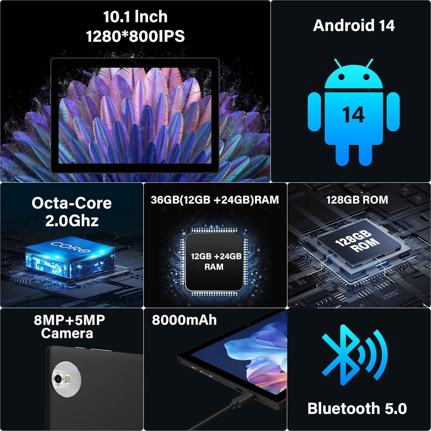 Планшет 10.1" LEVIRTU L211 12+24/128Gb 8 ядер Android 14 8000 mAh Black, фото №2