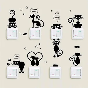 Наклейки на стіну Black Cartoon Kitten Знімні для дитячої та ноутбука Чорний synthetic.ua - Фото 1