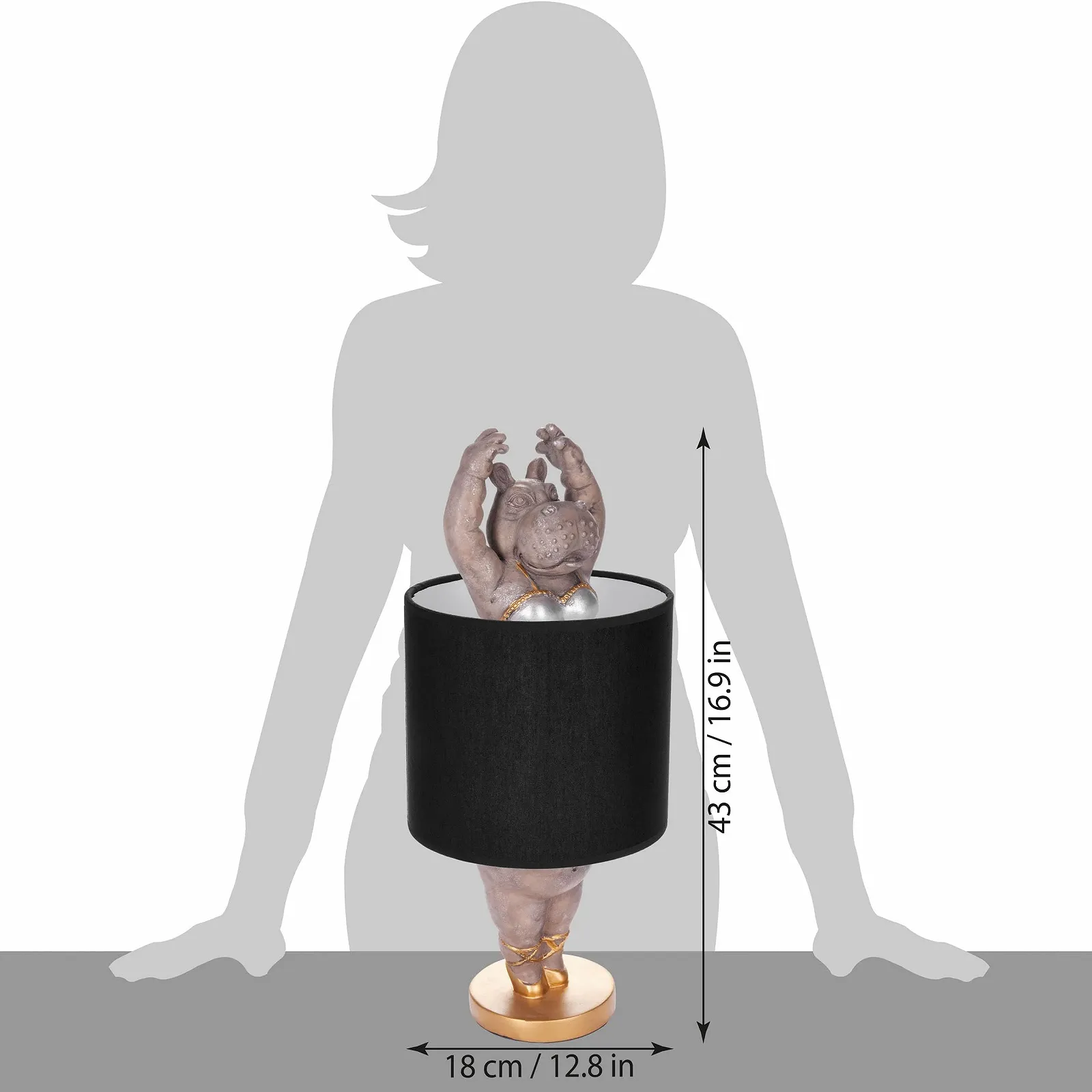 Настільна лампа BRUBAKER Hippo Ballerina 43 см Чорно-сіра Кераміка/Тканина, фото №6