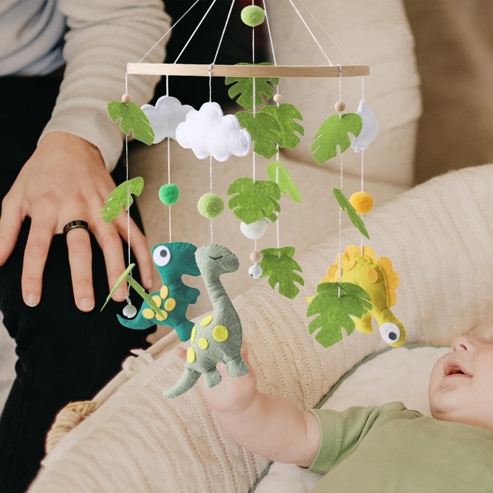 Игрушка-подвеска Fenteer Mobile Bed Bell Montessori Сенсорные Новорожденные Погремушки Фетр Подвесной Декор для новорожденных 0-6 месяцев Мальчики Девочки Зеленый, фото №4