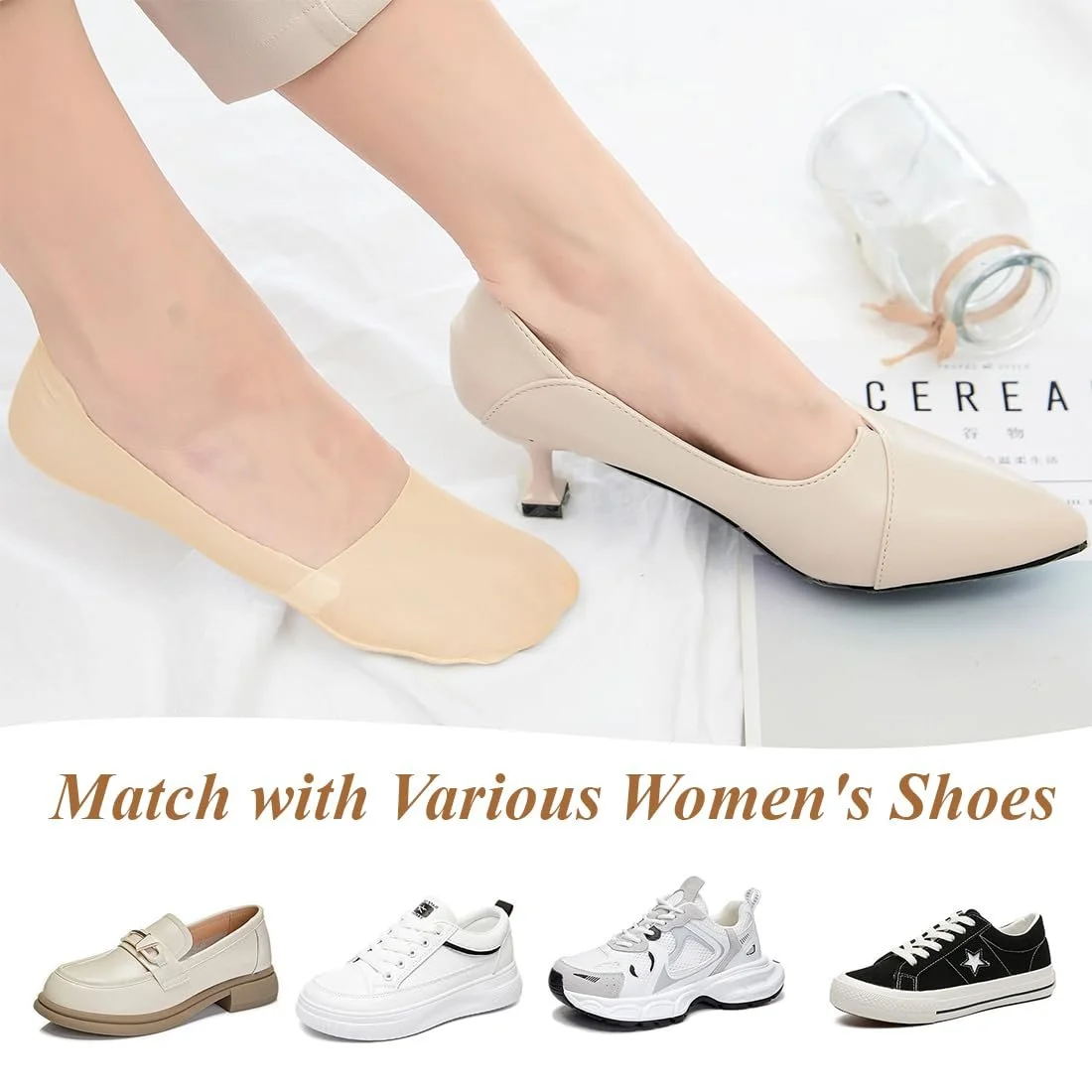 Балетки Носки CATOR Женские, 6 пар, Нейлоновые чулки, Женские, Только носки, Невидимые носки для кроссовок, Женские носки до щиколотки с нескользящим силиконом, Без следа, Дышащие полуноски, фото №5