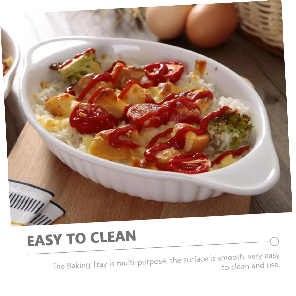 Форма для запікання овальна керамічна з подвійними ручками жаростійка для мікрохвильової печі, фото №7 Форма для запікання овальна керамічна з подвійними ручками жаростійка для мікрохвильової печі, фото №7