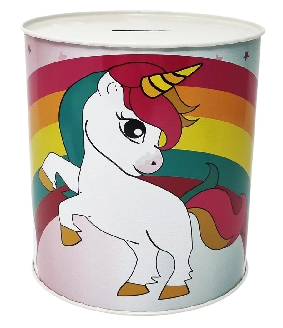 Копилка металлическая Unicorn с радугой 15 x 13 см Белая, фото №1