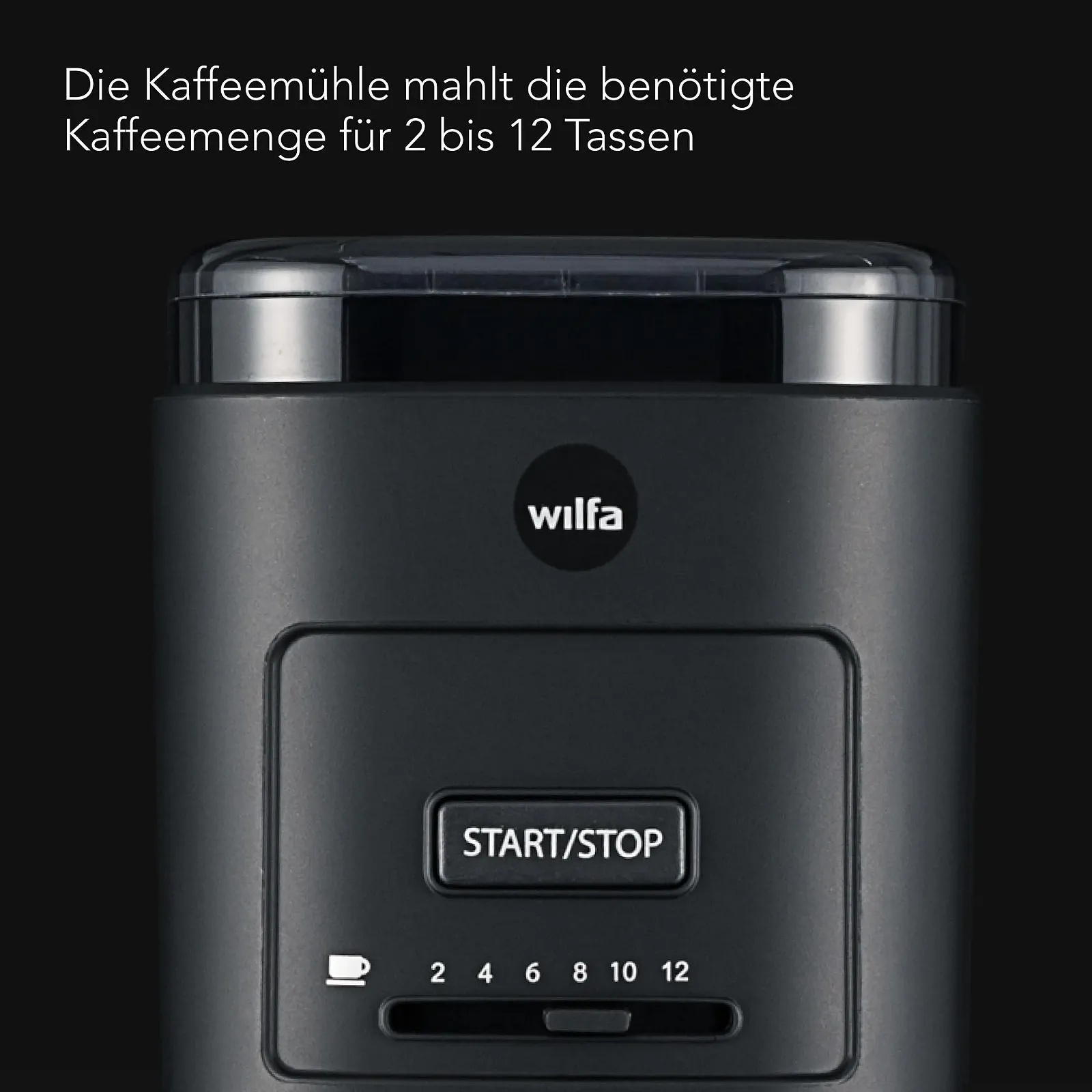 Кавомолка Wilfa DAILY Електрична, дискова, з нержавіючої сталі, 260 г, від дрібного до грубого помелу, регулювання кількості порошку на 2-12 чашок, захист від перегріву, чорна, фото №3