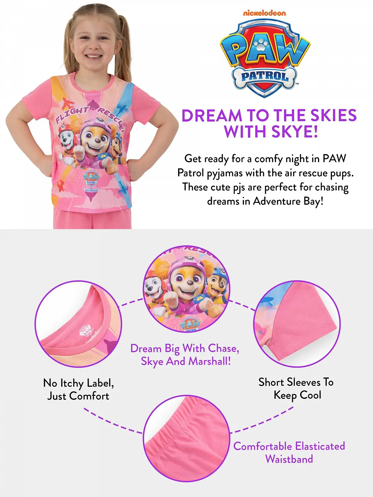 Пижама PAW PATROL для девочек, короткая, Чейз, Маршалл и Скай, фото №7 Пижама PAW PATROL для девочек, короткая, Чейз, Маршалл и Скай, фото №7