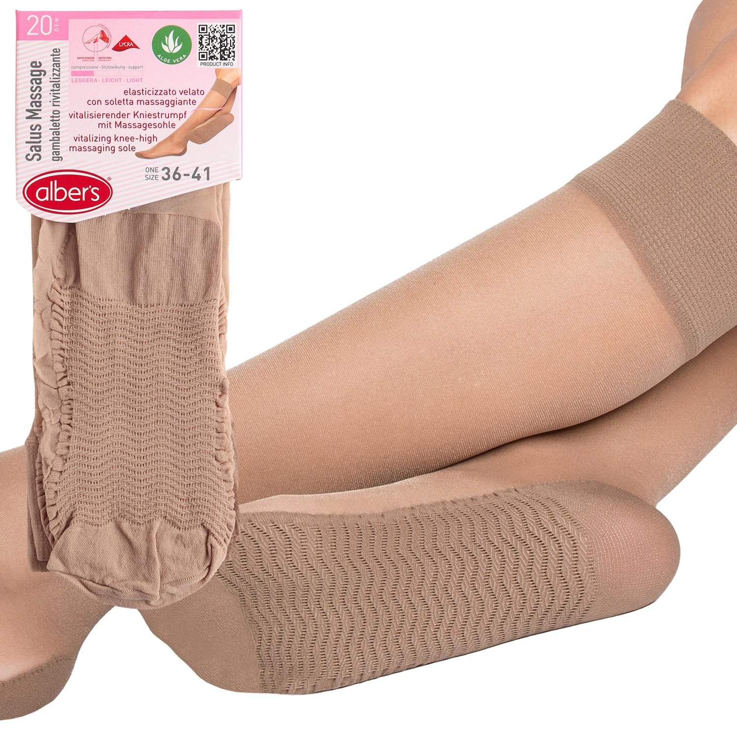 Панчохи Alber's Salus Massage Жіночі Відновлюючі з Масажною Підошвою, Прозорі, 20 Denier, One Size, фото №3
